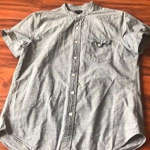 J Crew short sleeve chambray banded collar